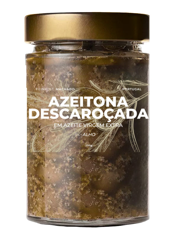 Feinkost Machado - Entkernte Oliven in Olivenöl mit Knoblauch