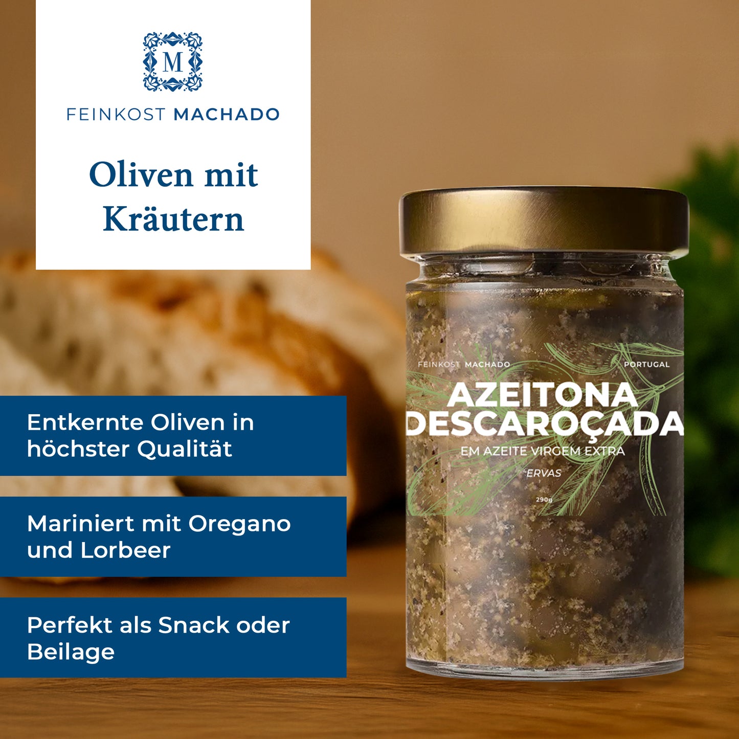 Entkernte Oliven in Olivenöl mit Kräutern 290g